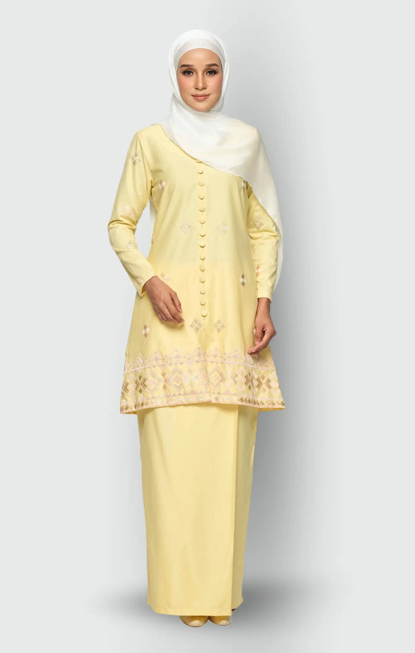 Reqa Kurung Riau Sulam | Soft Yellow